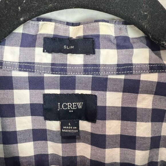 J. Crew Men's Slim Fit Long Sleeve Button-Up Shirt Blue Check Size L - Picture 2 of 5